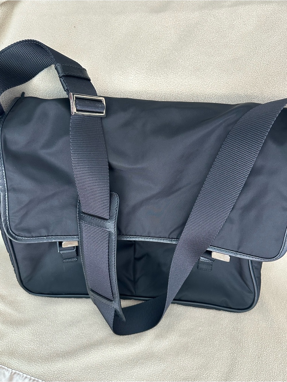 Prada Tessuto Nylon Messenger Laptop Bag unisex crossbody black silver buckle - Picture 12 of 12